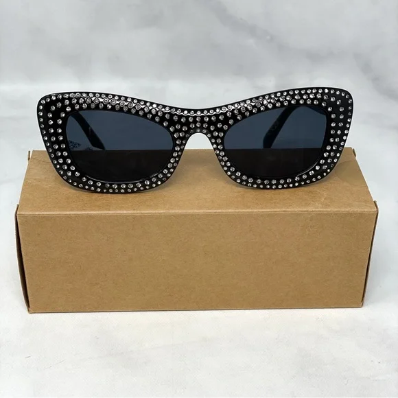 NWT Mango Mng Rhinestone Sunglasses Recycled Materials Black Retro Glam Sexy - Picture 9 of 14
